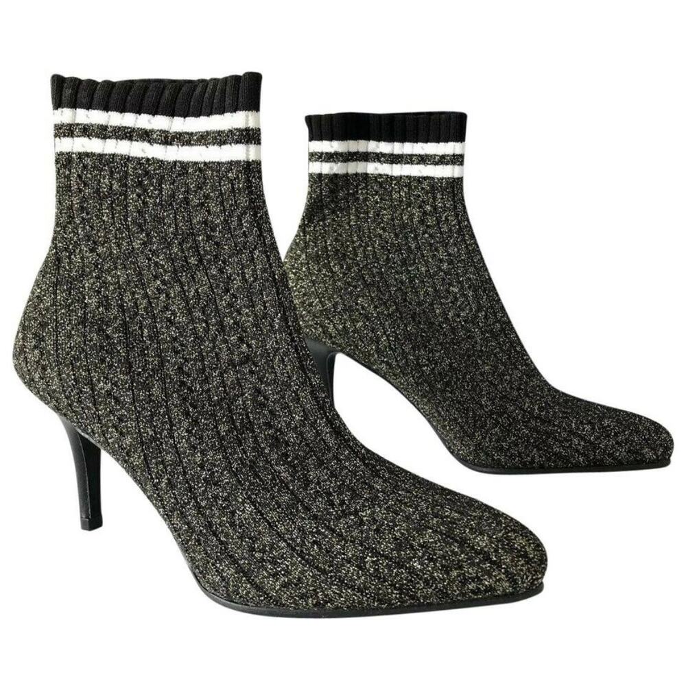 Stuart Weitzman Sock Bootie Black Gold Metallic K… - image 1
